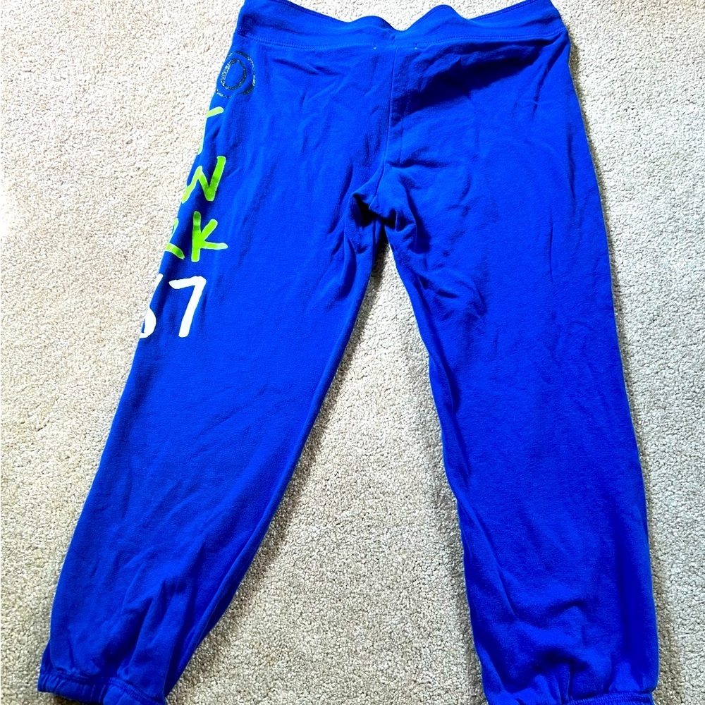 Aero Y2K Blue Capri Joggers with Neon Green and White Print - Picture 6 of 7